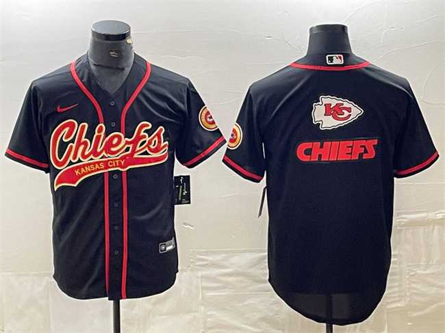 Men%27s Kansas City Chiefs Black Team Big Logo With Patch Cool Base Stitched Baseball Jersey->houston texans->NFL Jersey